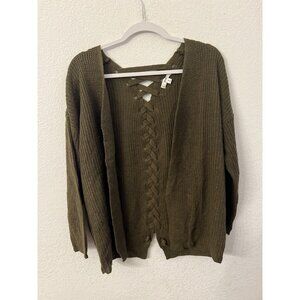 Mine green lace up back sweater cardigan women size small